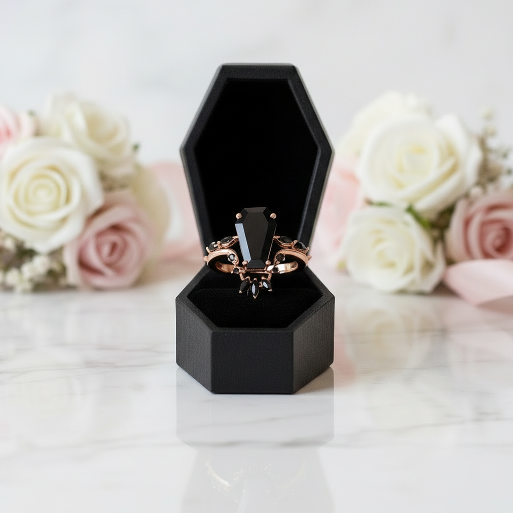 Devoted To You - Limited Coffin Cut Diamond Option Gothic Ring Set