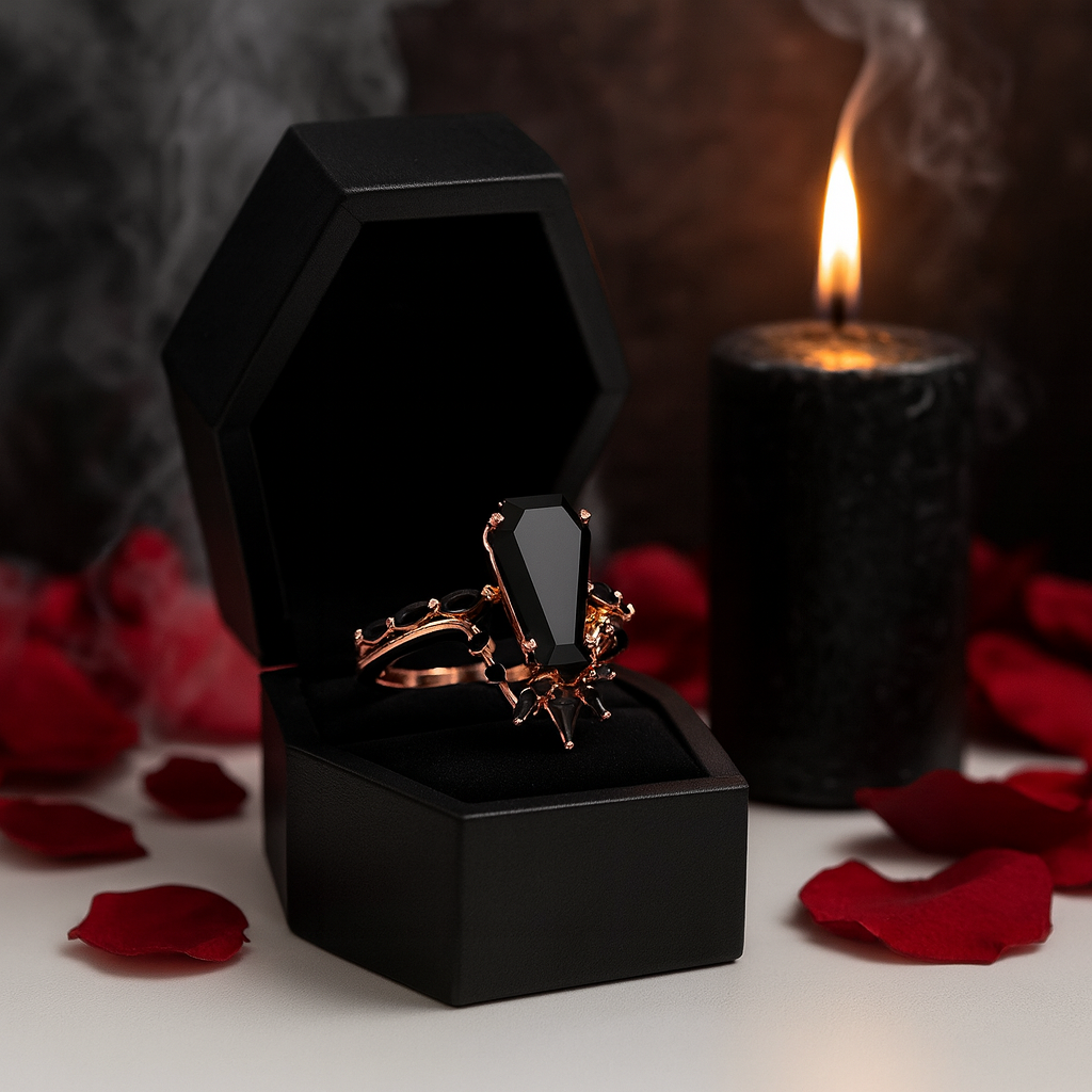 Devoted To You - Limited Coffin Cut Diamond Option Gothic Ring Set