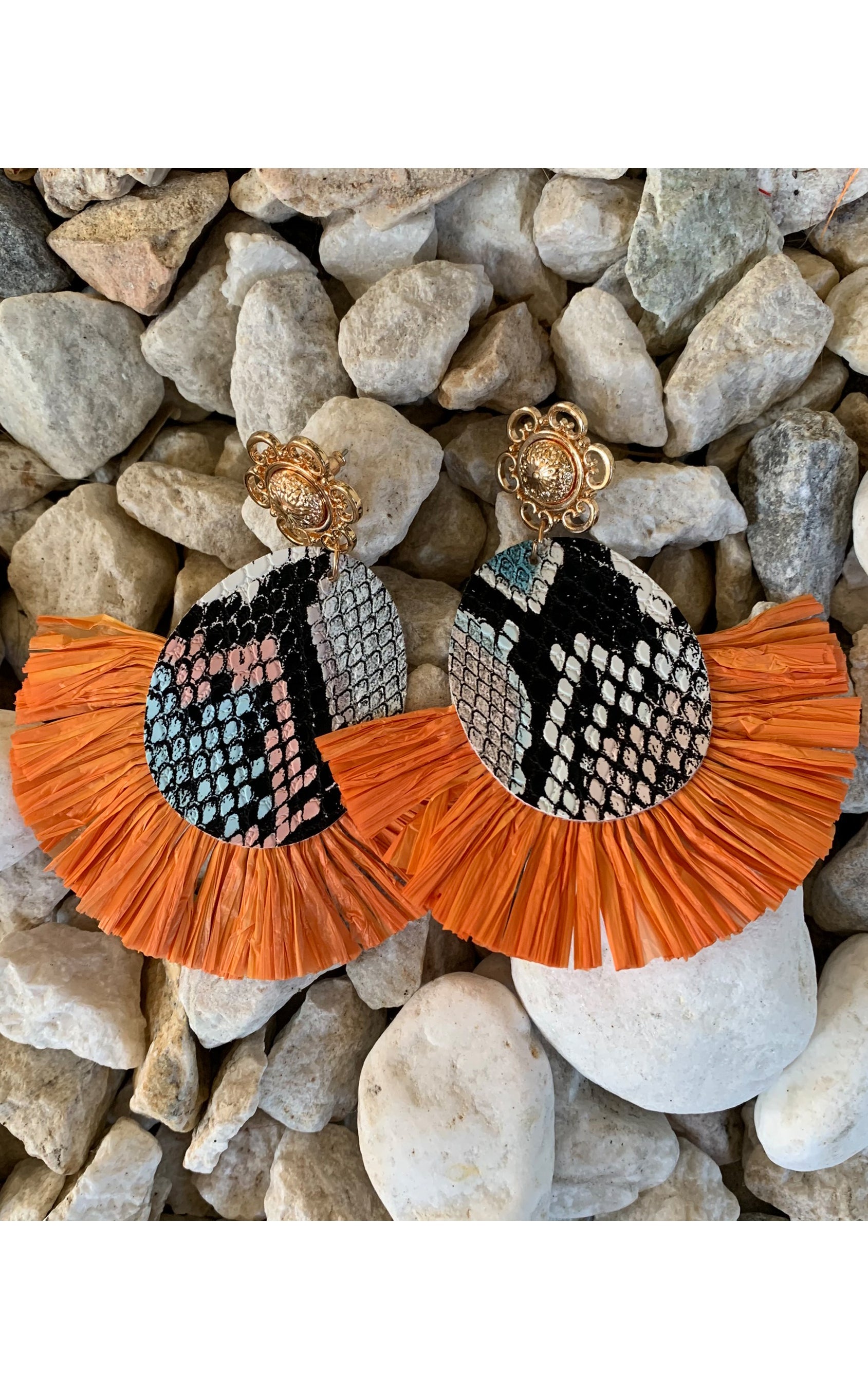 Earring: Oval Tassel Snakeskin