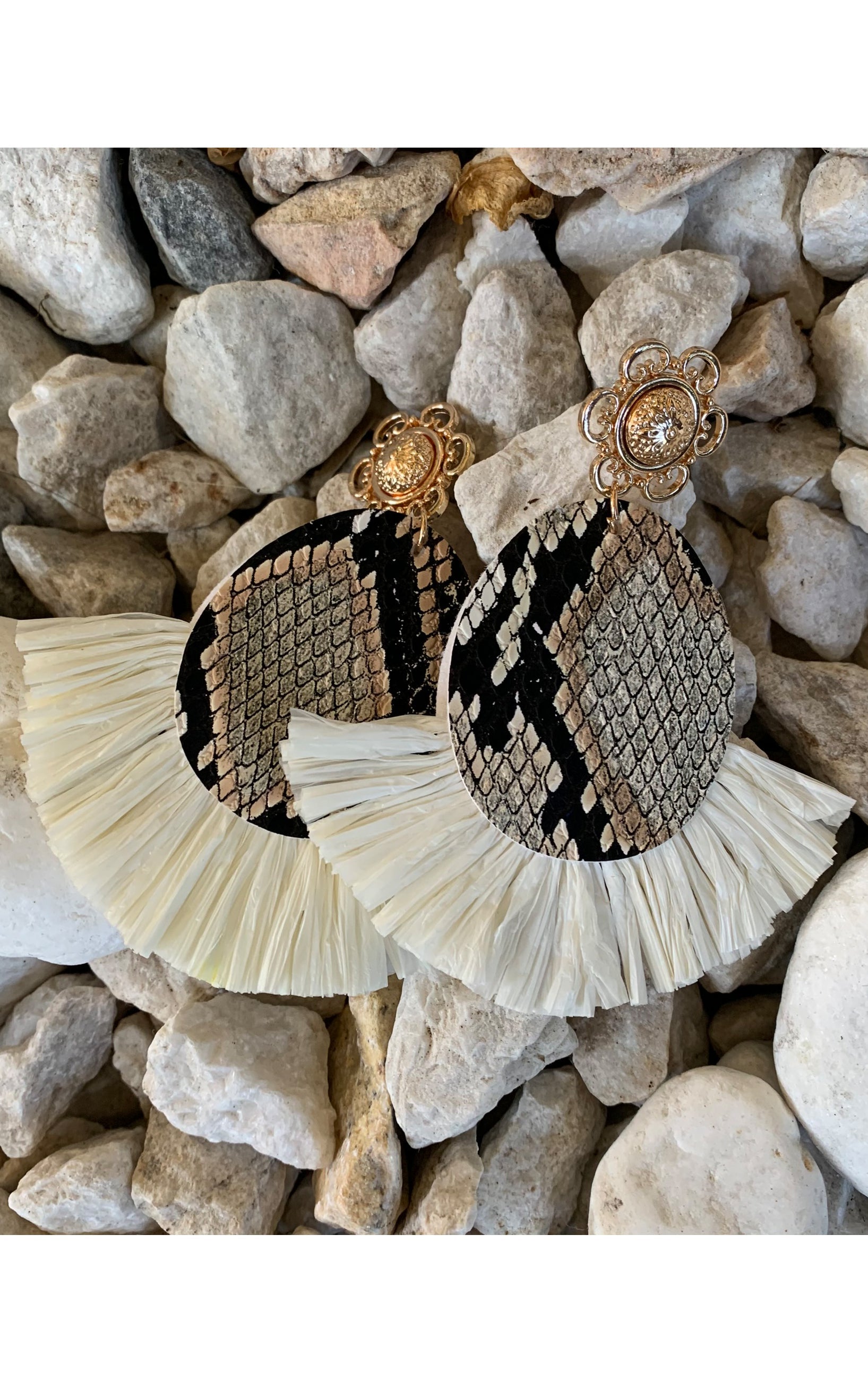 Earring: Oval Tassel Snakeskin