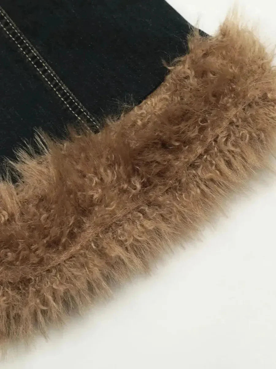 'Teddy' Retro Distressed Fluffy Denim Bell Bottom Pants