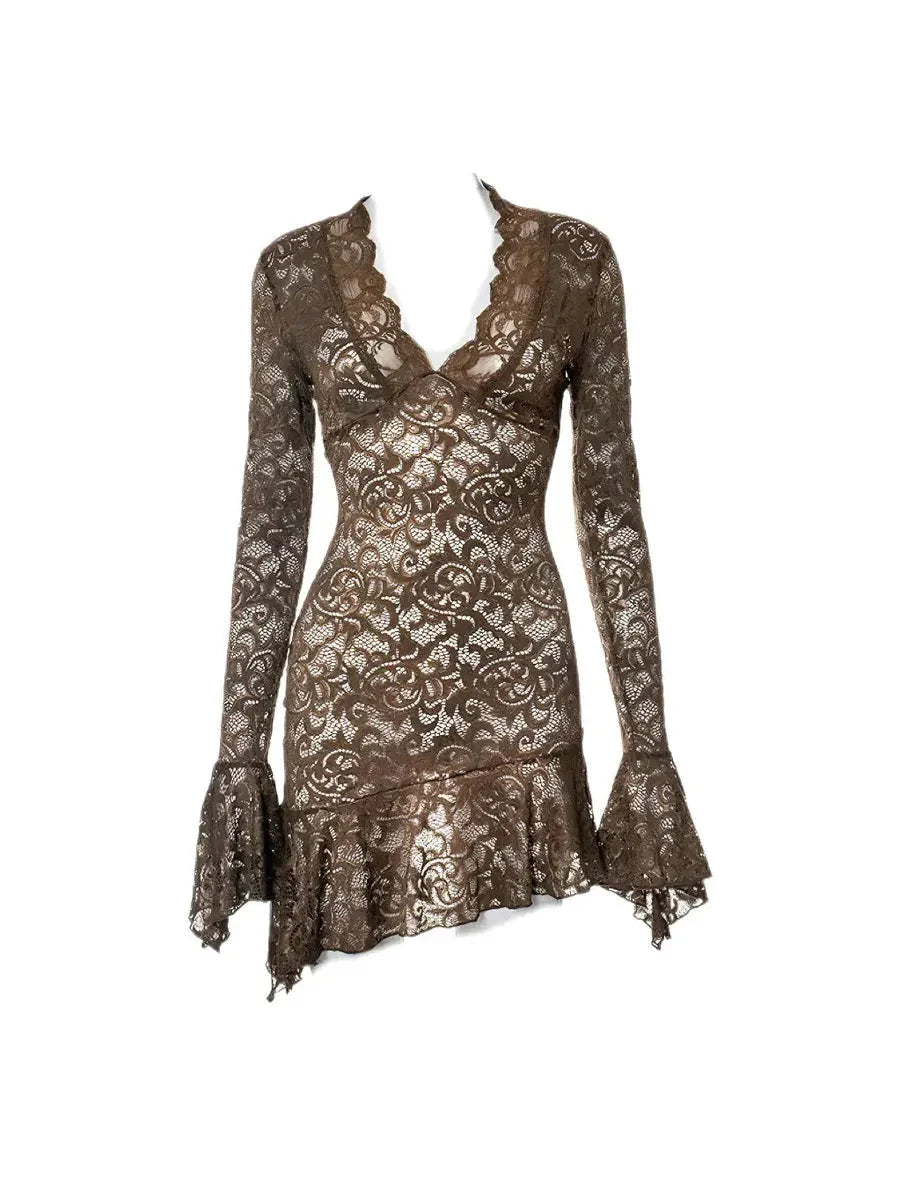 'Cinnamon' Lace Fabric See Through Dress