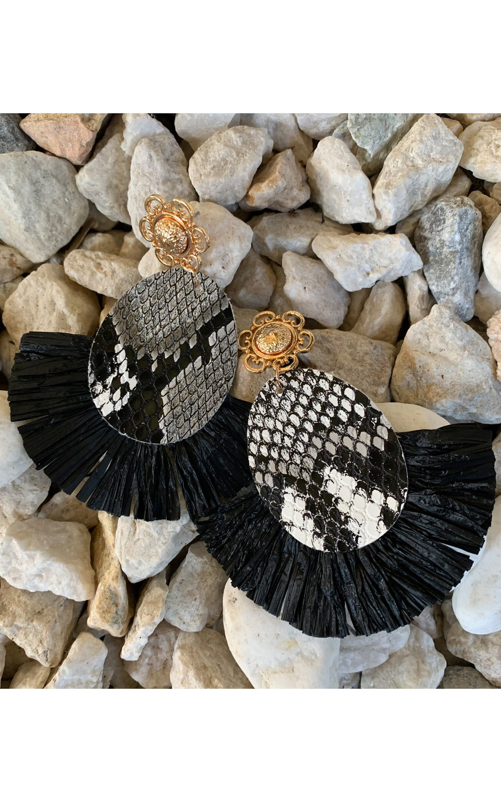 Earring: Oval Tassel Snakeskin