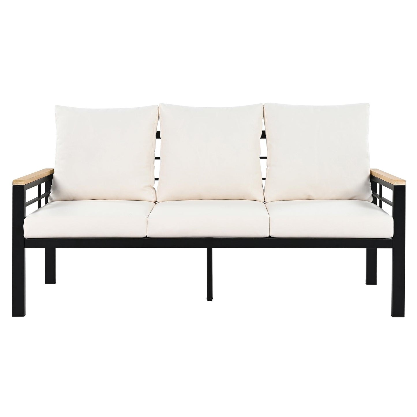 5 Pieces Outdoor Patio Conversation Set with 3-Seat Sofa, Cushions for Backyard, Poolside, Garden