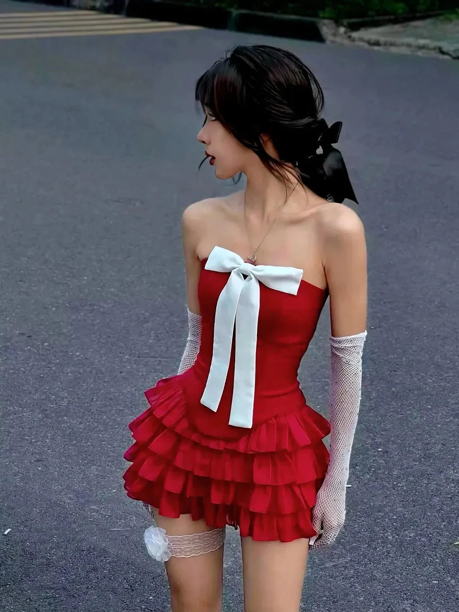 'Black Forrest' Black & White Ribbon Corset Bodysuit Dress