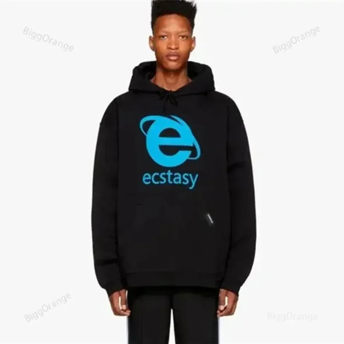 Ecstasy Print Oversized Hoodie - Harajuku Streetwear Pullover for Men & Women