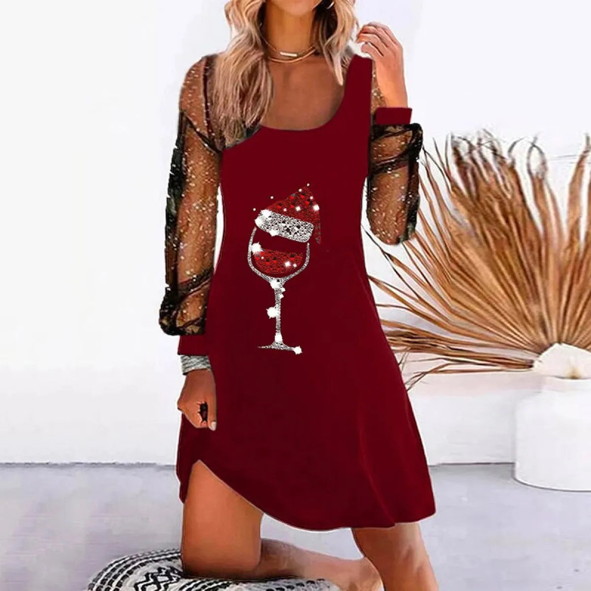 Elegant Mesh Sleeve Mini Dresses