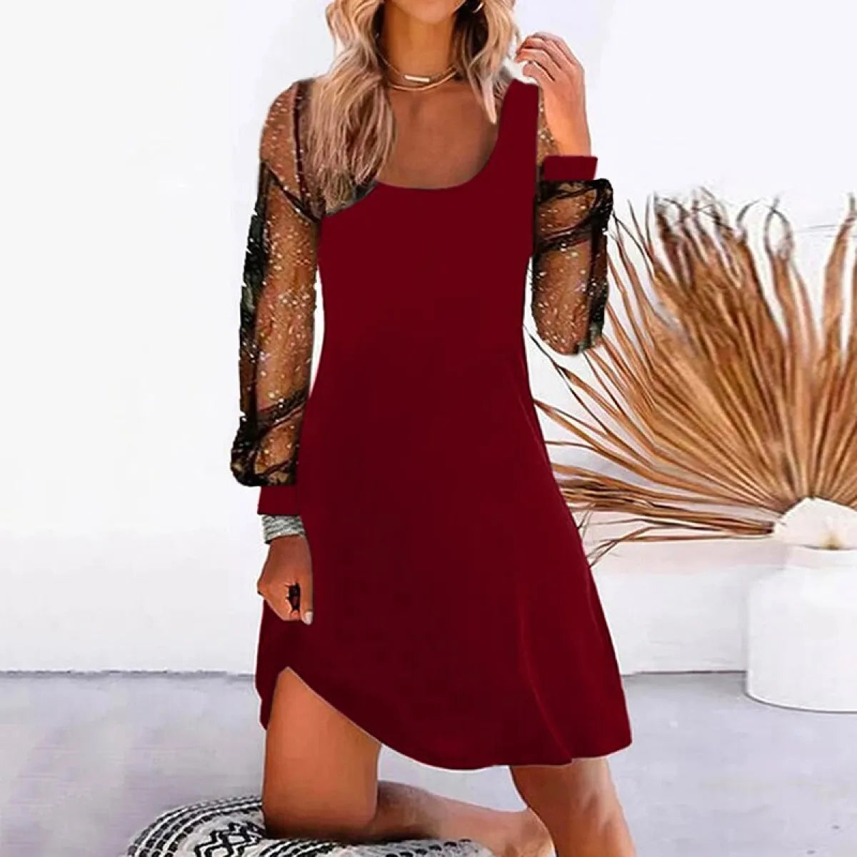 Elegant Mesh Sleeve Mini Dresses