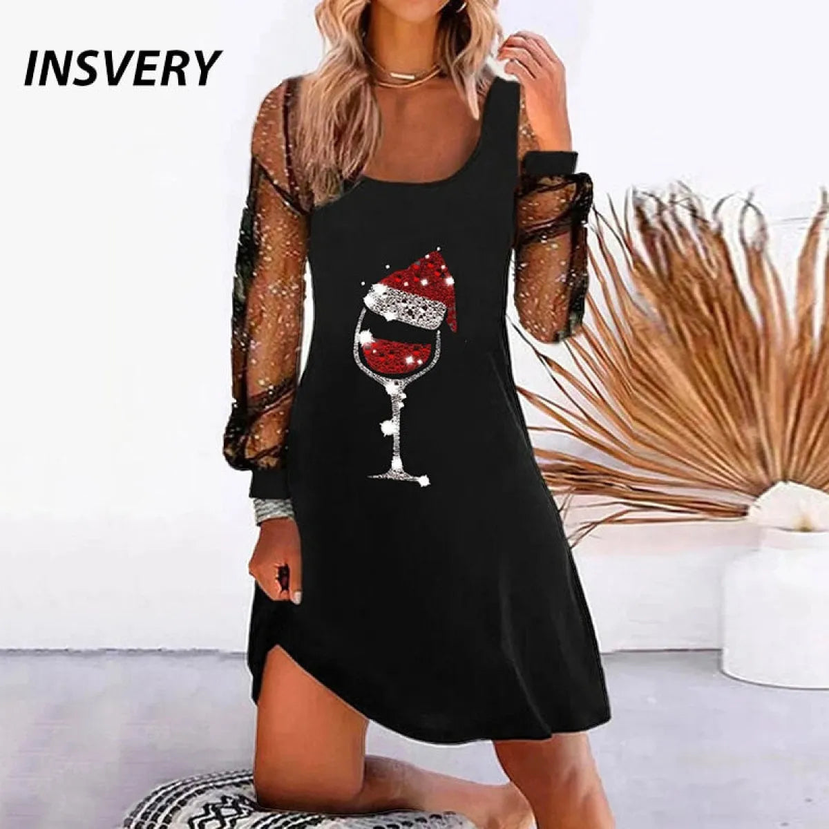 Elegant Mesh Sleeve Mini Dresses