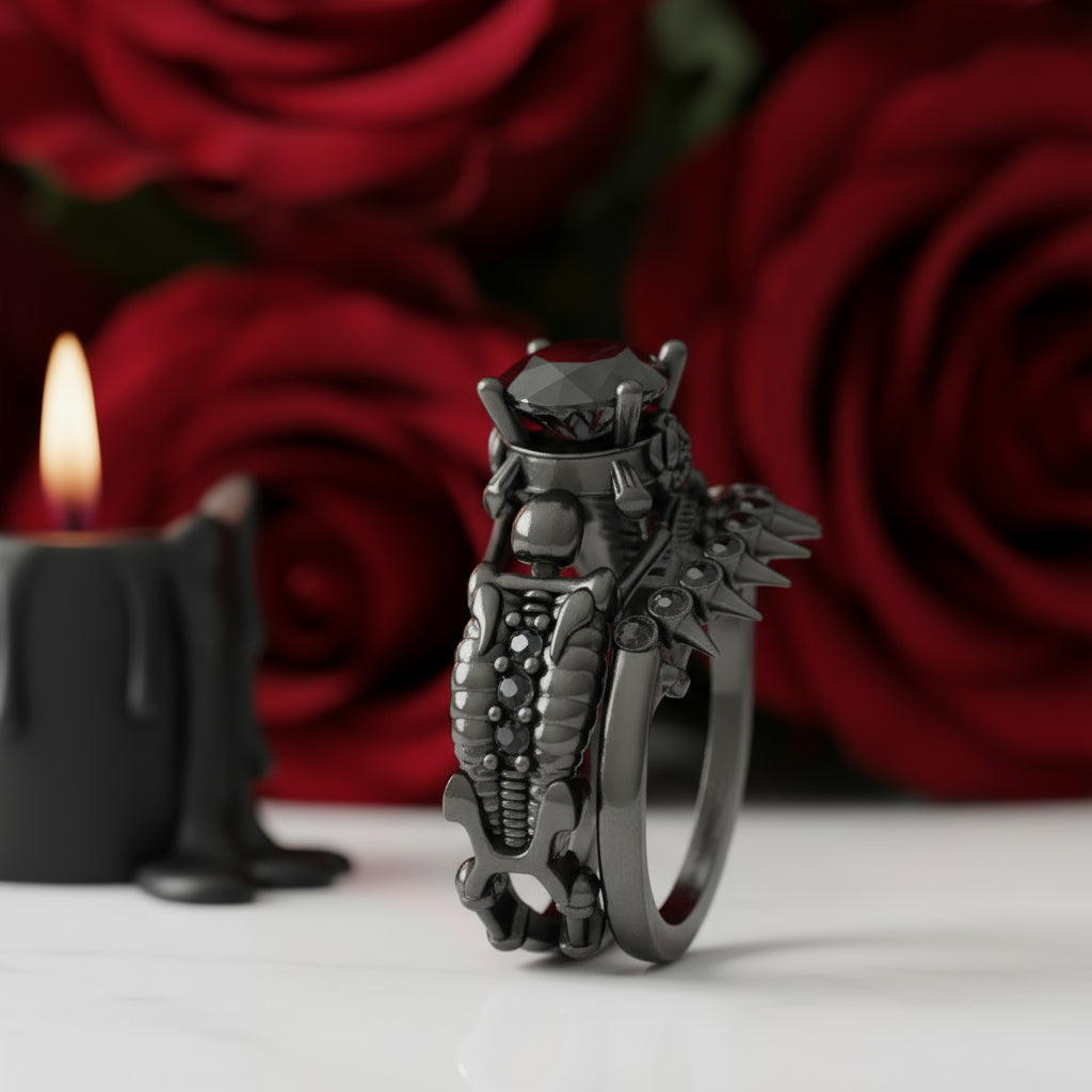 Eternal Adoration- 1.5 Carat Black Diamond Option Gothic Ring Set