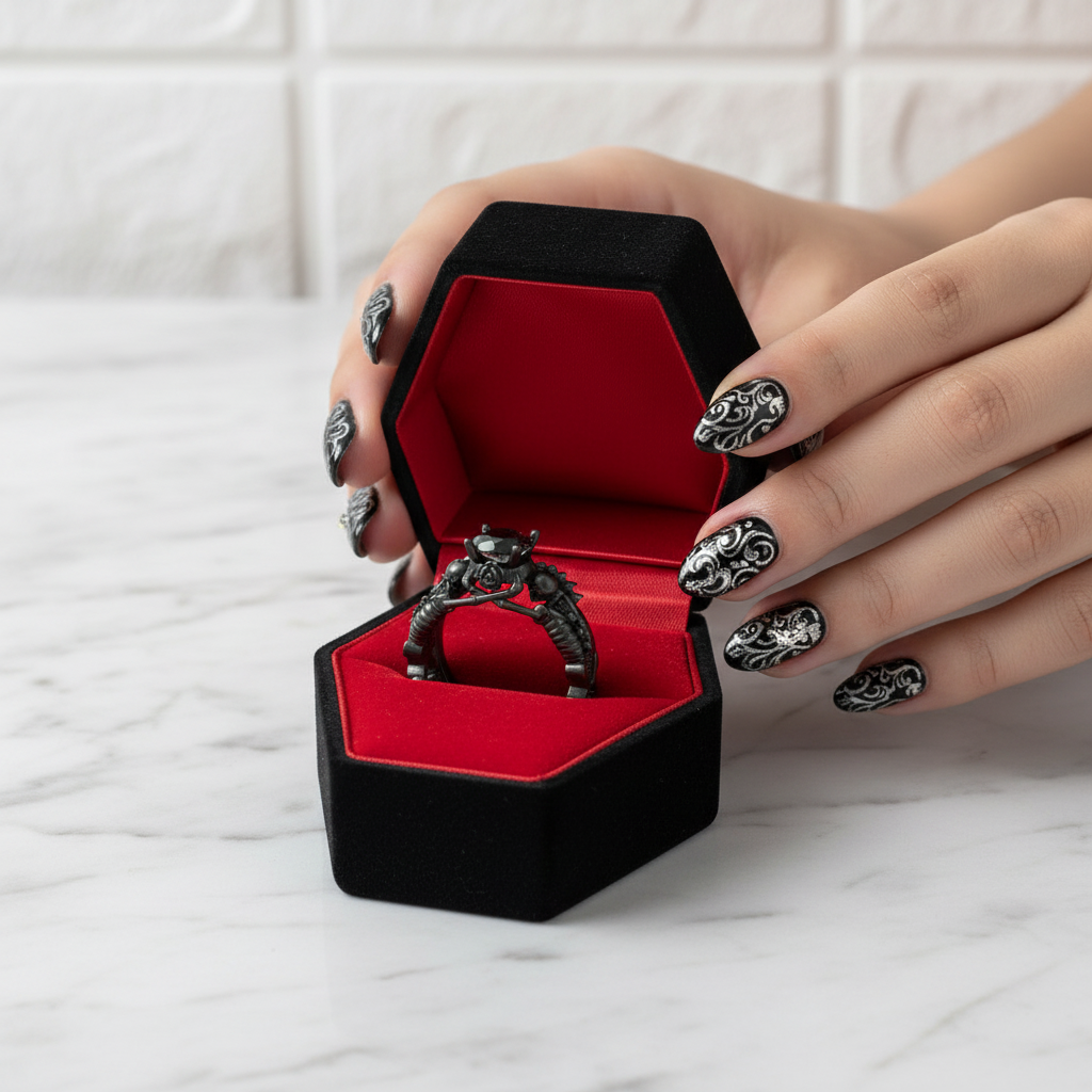 Eternal Adoration- 1.5 Carat Black Diamond Option Gothic Ring Set