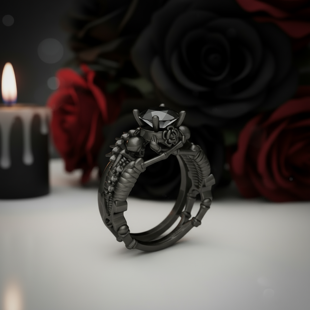 Eternal Adoration- 1.5 Carat Black Diamond Option Gothic Ring Set