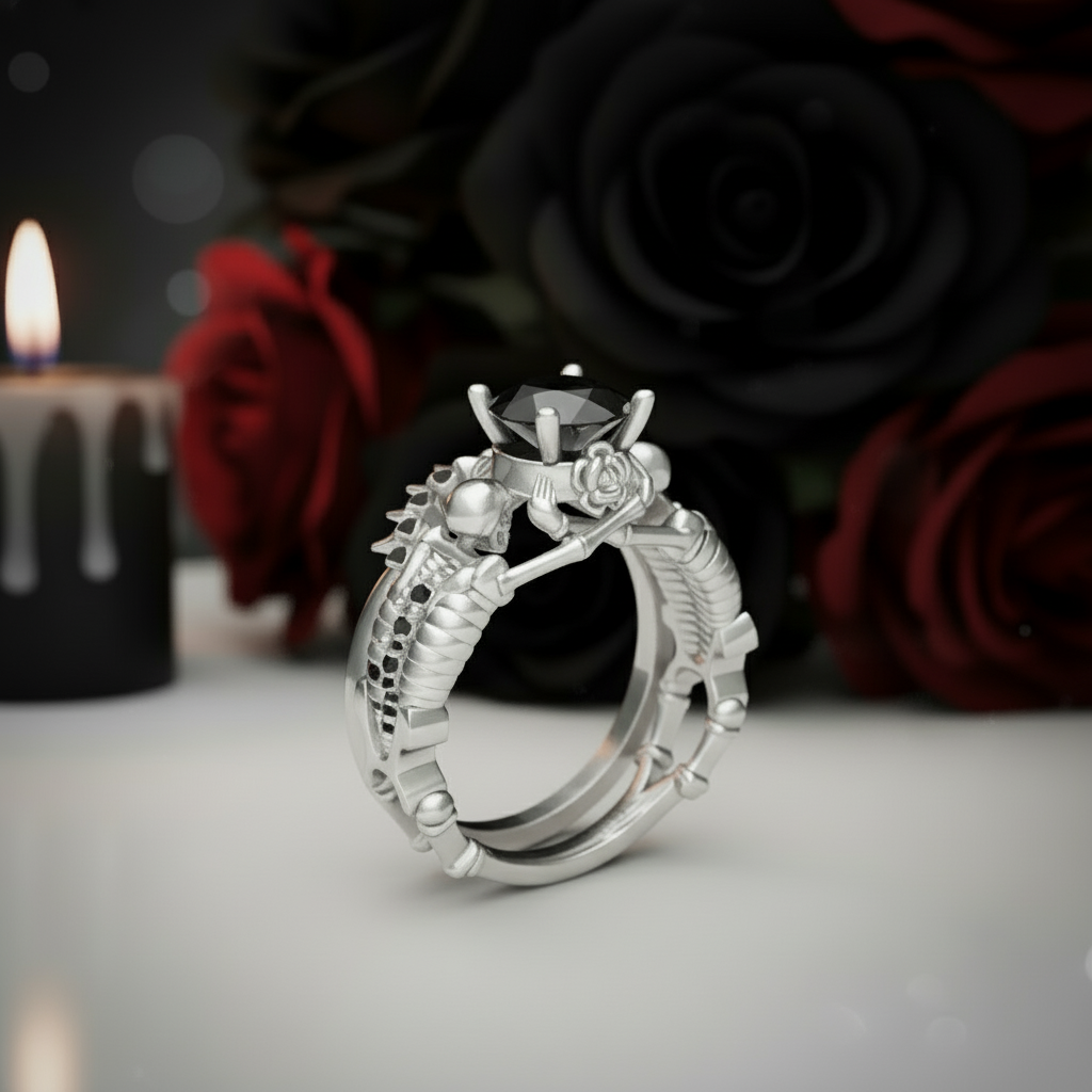 Eternal Adoration- 1.5 Carat Black Diamond Option Gothic Ring Set