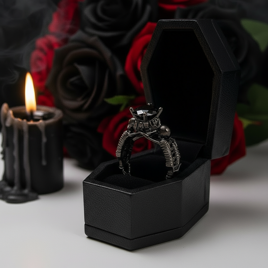 Eternal Adoration- 1.5 Carat Black Diamond Option Gothic Ring Set