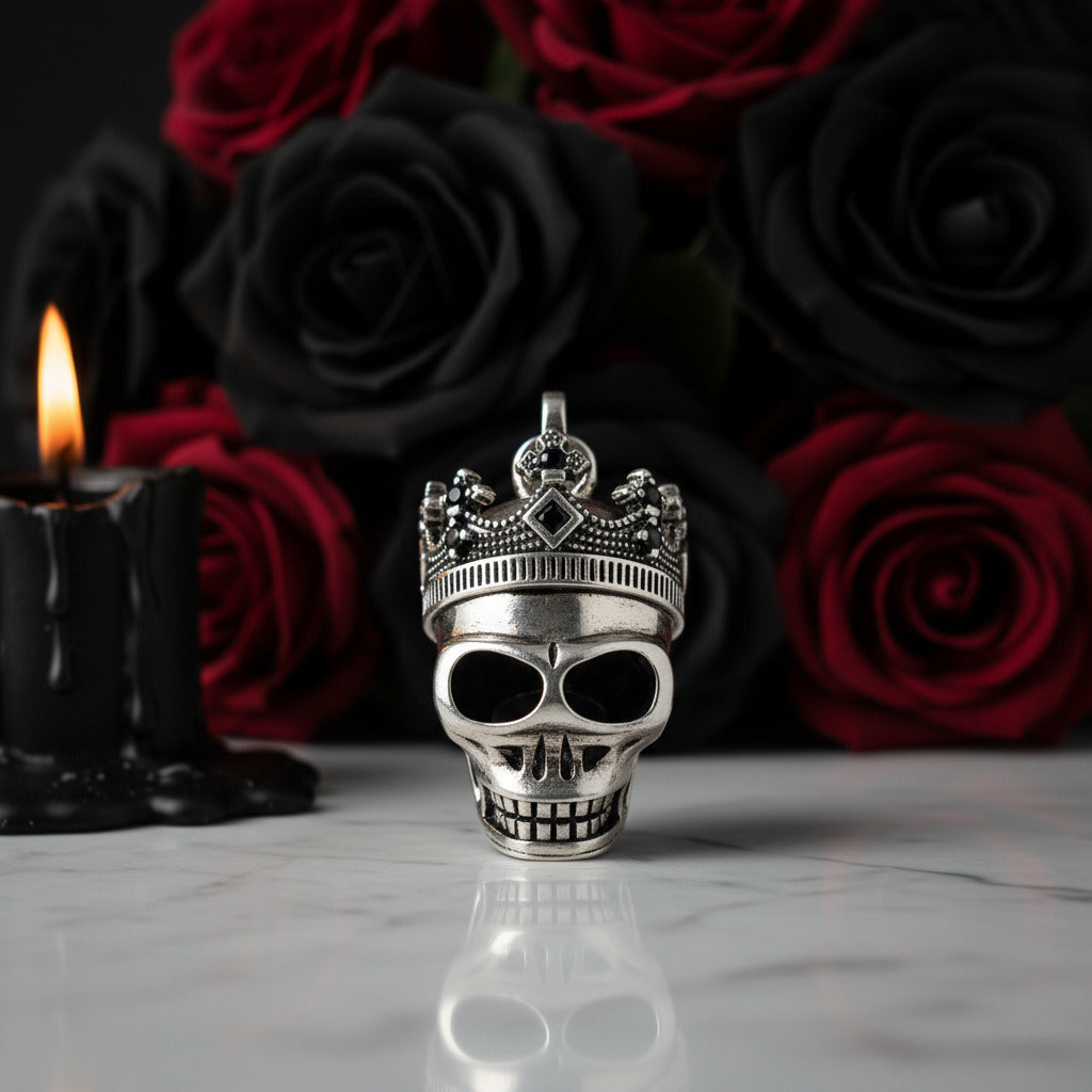 European Option Gothic Skull & Crown Pendant