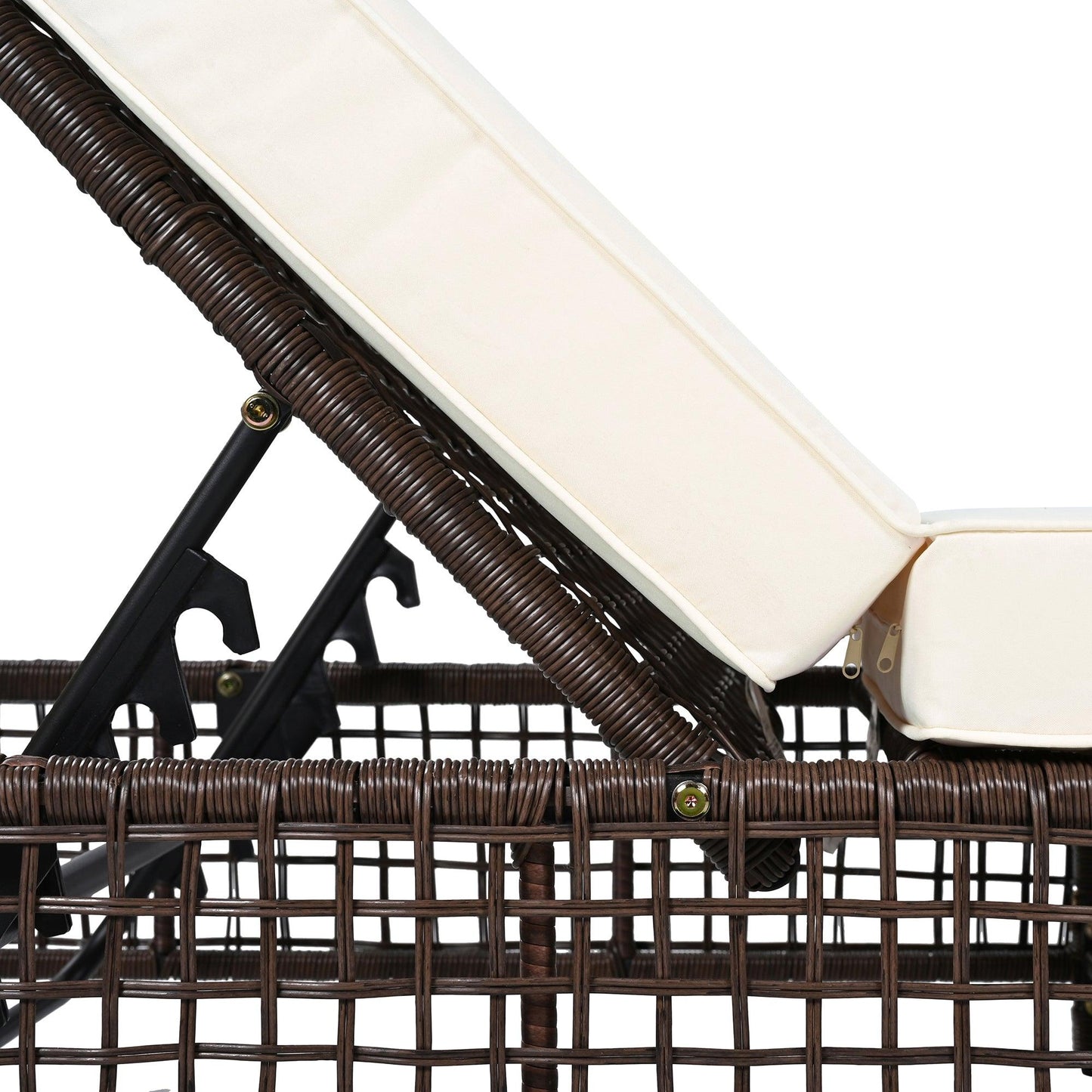 Outdoor Lounge Chair, Patio Chaise Lounge with 5-Position Backrest, Rattan Outdoor Lounge Chair with Cushion and Wheels for Poolside, Backyard, Garden