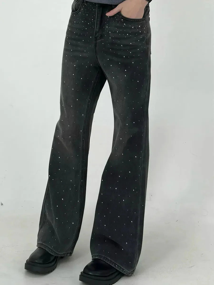 'Diamond Glaze' Shinning Rhinestone Oversized Denim Pants