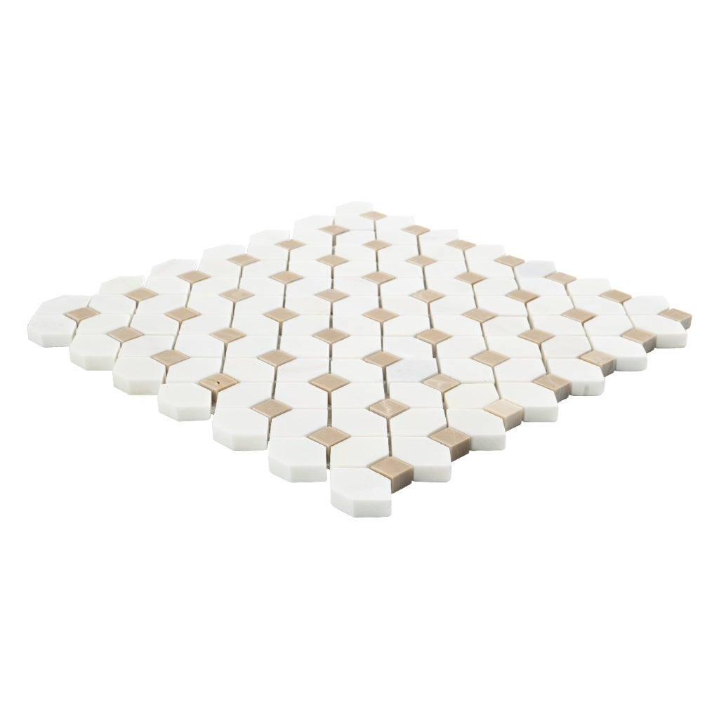 Bianco Dolomite Crema Dotty 12.88" x 12.88" Polished Marble Mesh-Mounted Mosaic Tile Pattern-MSI Collection
