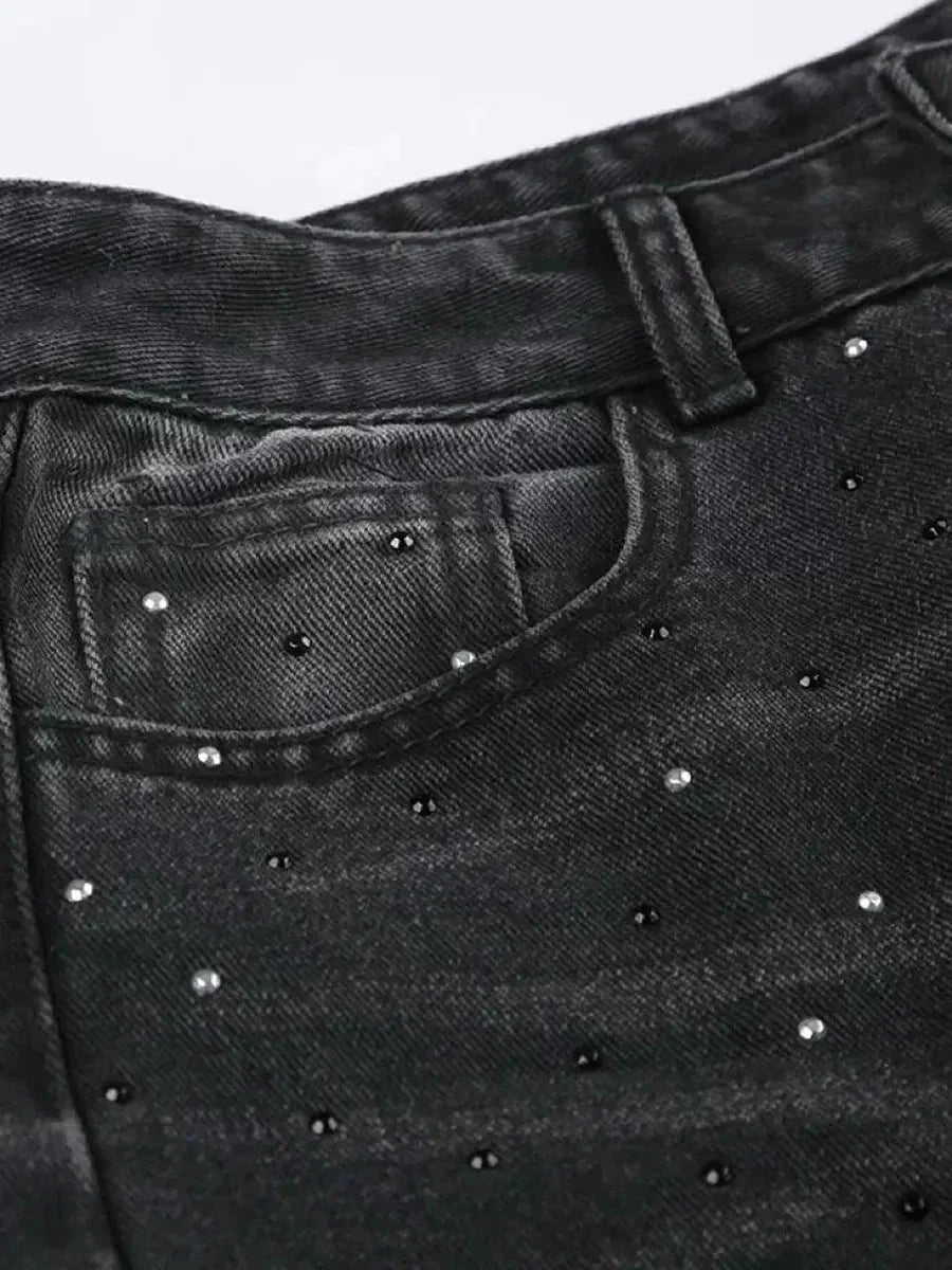 'Diamond Glaze' Shinning Rhinestone Oversized Denim Pants
