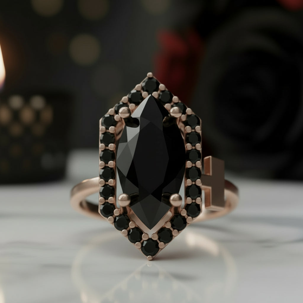 Fate- 1 Carat Black Diamond Option Victorian Gothic Ring