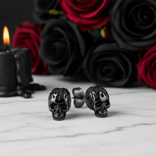 Flame Skull Gothic Unisex Stud Earrings