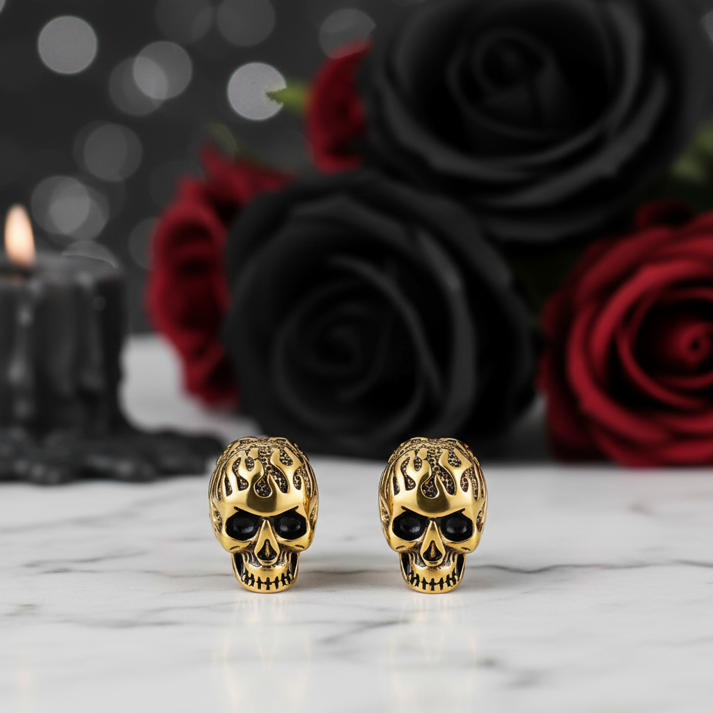 Flame Skull Gothic Unisex Stud Earrings