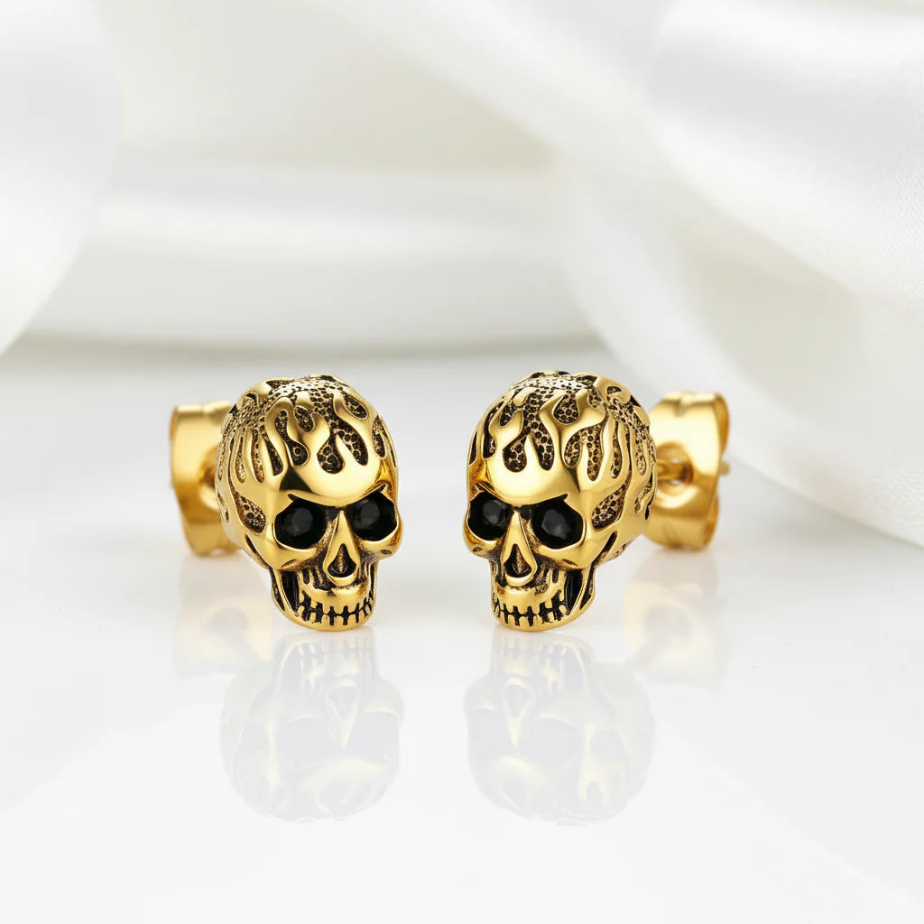 Flame Skull Gothic Unisex Stud Earrings