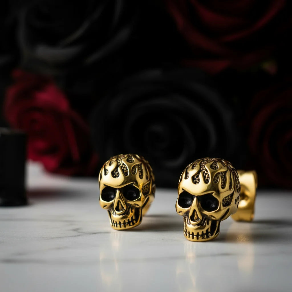 Flame Skull Gothic Unisex Stud Earrings