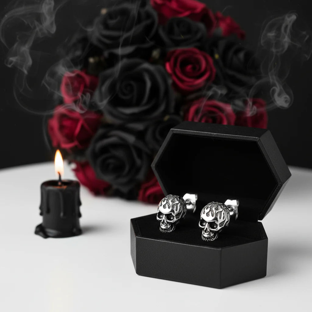 Flame Skull Gothic Unisex Stud Earrings