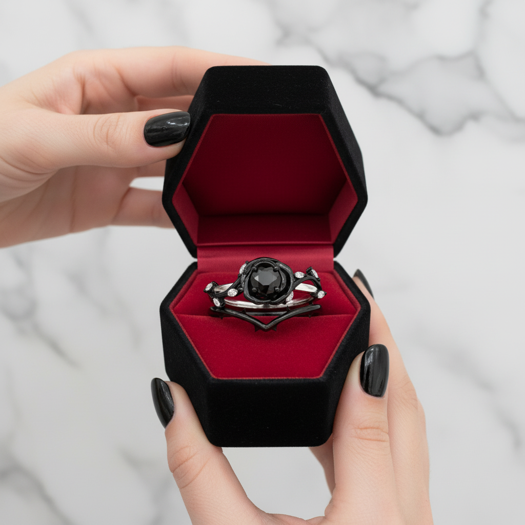Black Rose- .50ct Round Cut Diamond Option Modern Goth Engagement Rings