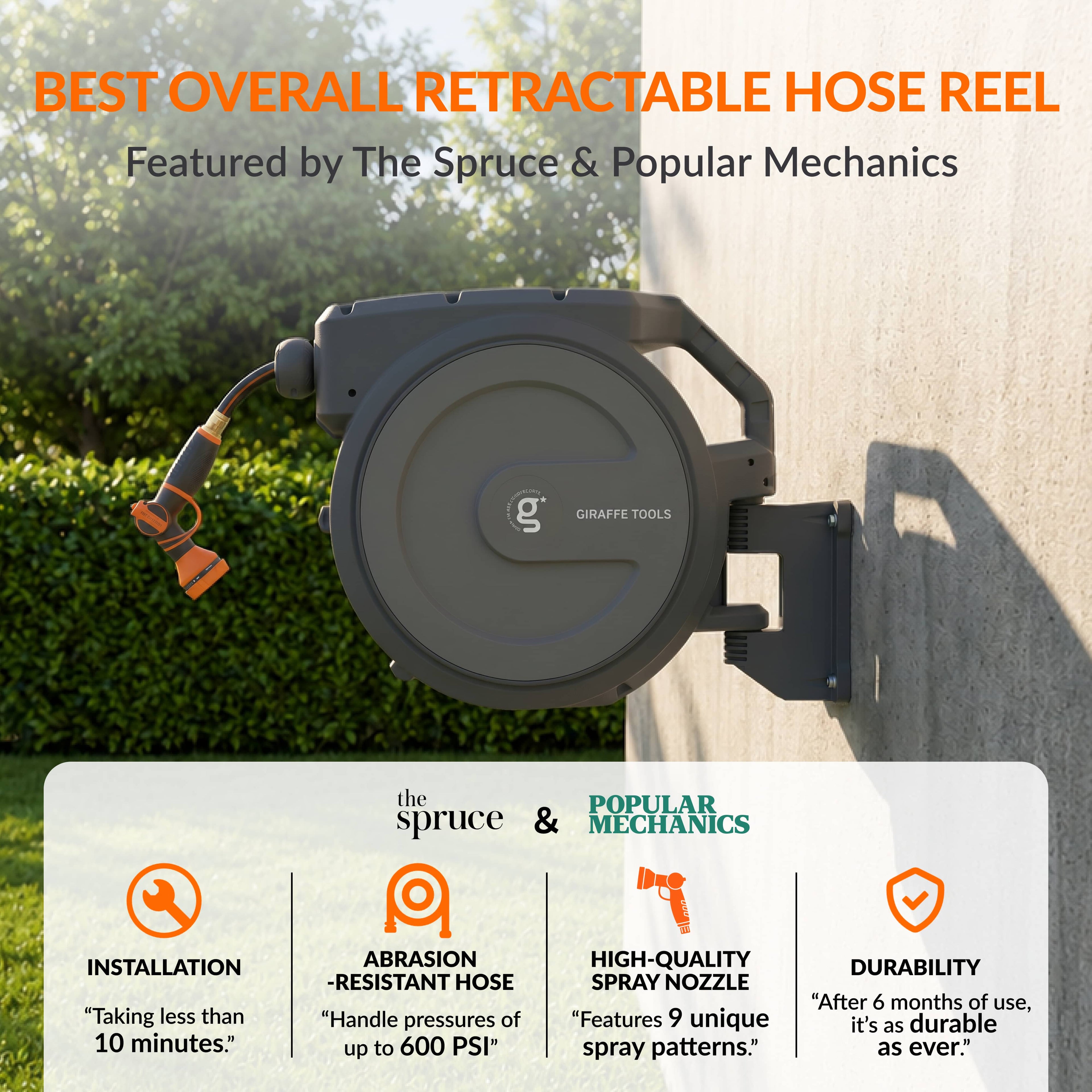 Retractable Garden Hose Reel-1/2in-130ft
