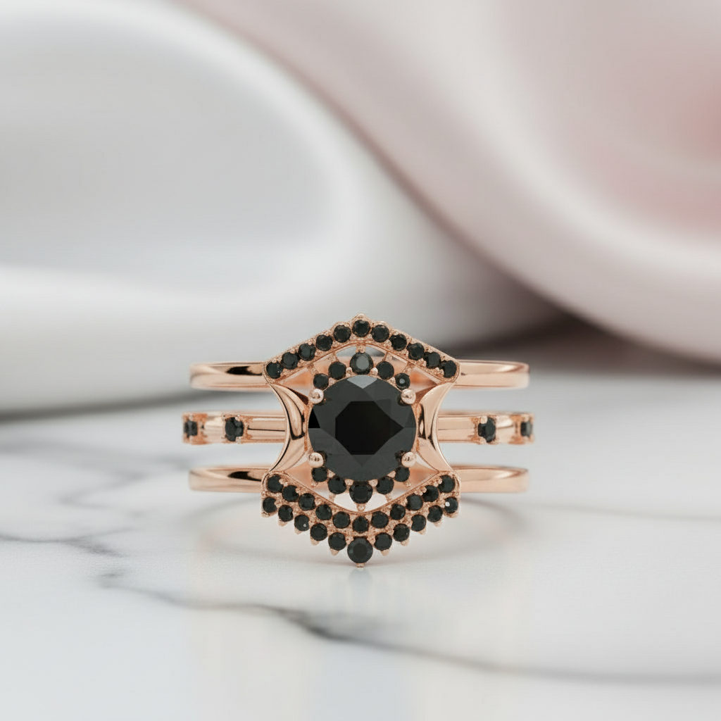 Full Moon- Radiant Celestial Moon Round Created Diamond Option Gothic Engagement Ring