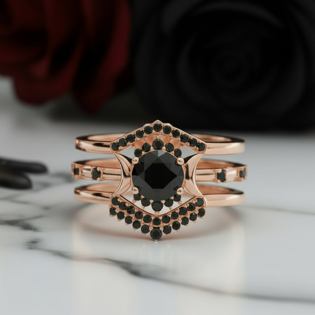 Full Moon- Radiant Celestial Moon Round Created Diamond Option Gothic Engagement Ring
