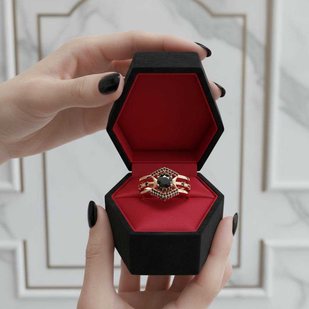 Full Moon- Radiant Celestial Moon Round Created Diamond Option Gothic Engagement Ring
