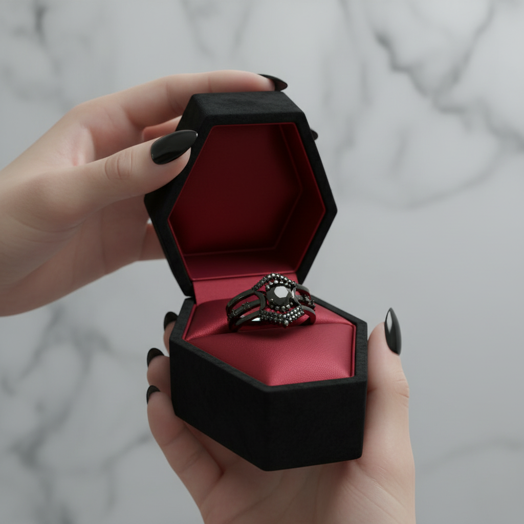 Full Moon- Radiant Celestial Moon Round Created Diamond Option Gothic Engagement Ring