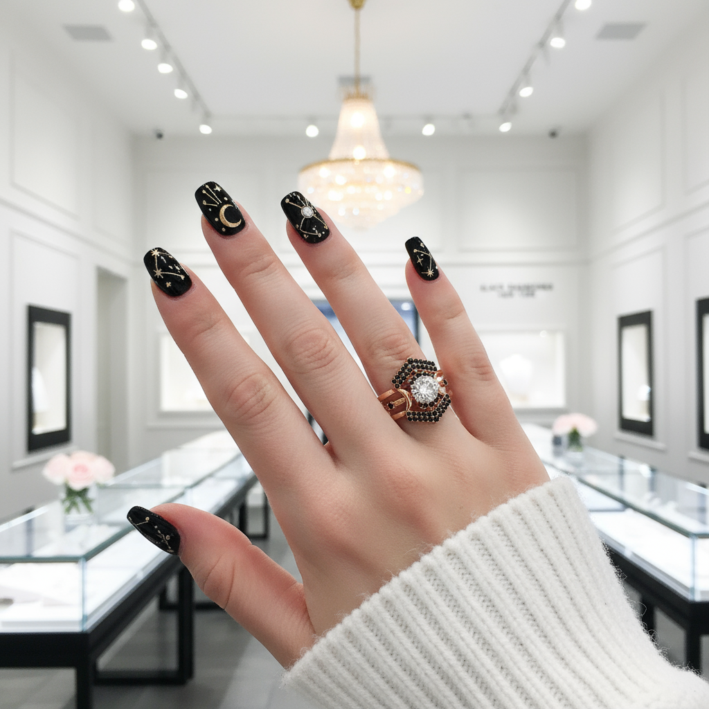 Full Moon- Radiant Celestial Moon Round Created Diamond Option Gothic Engagement Ring