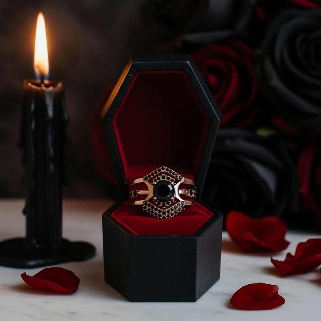 Full Moon- Radiant Celestial Moon Round Created Diamond Option Gothic Engagement Ring