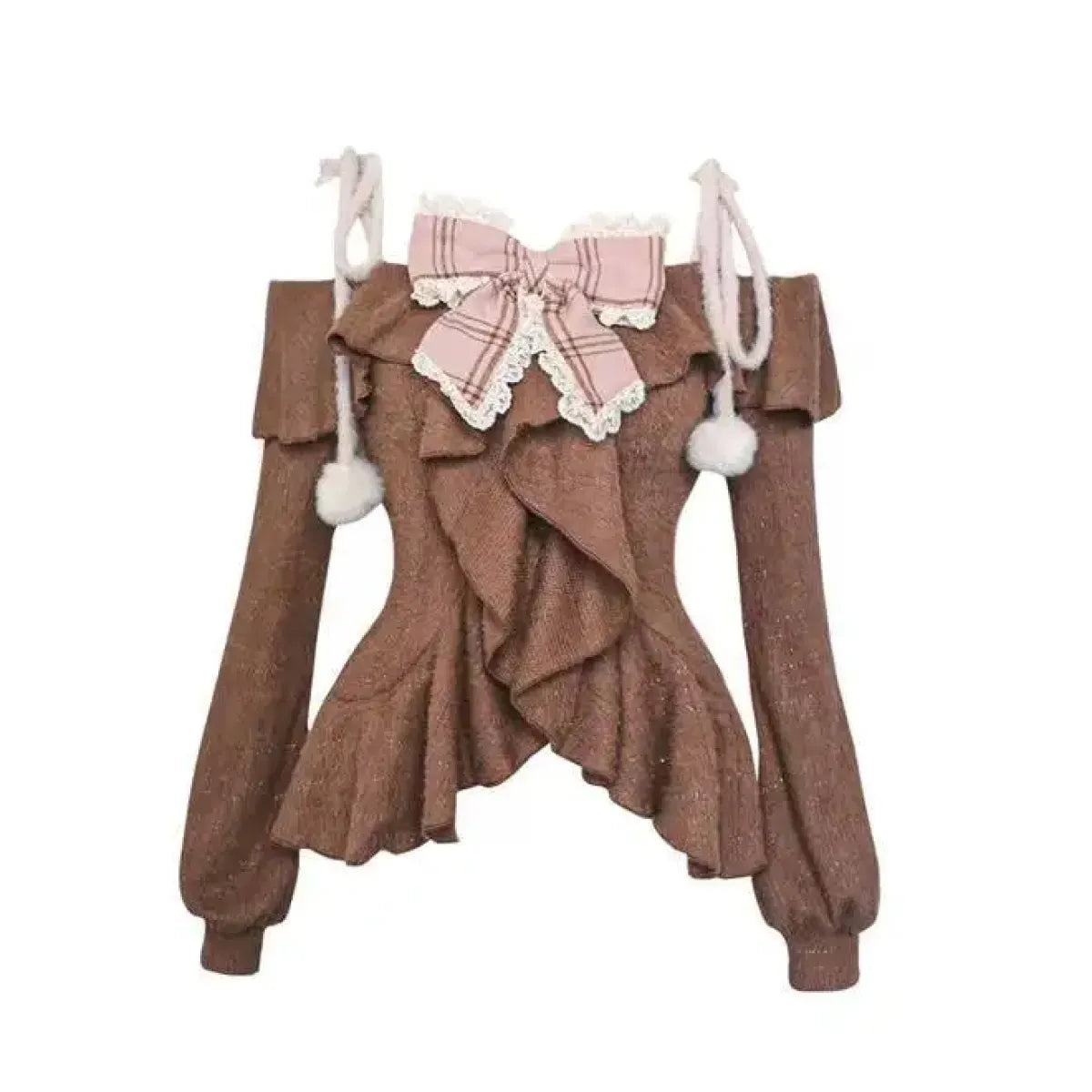 Fuzzy Lolita Set – Bow Top & Plaid Mini Skirt Kawaii