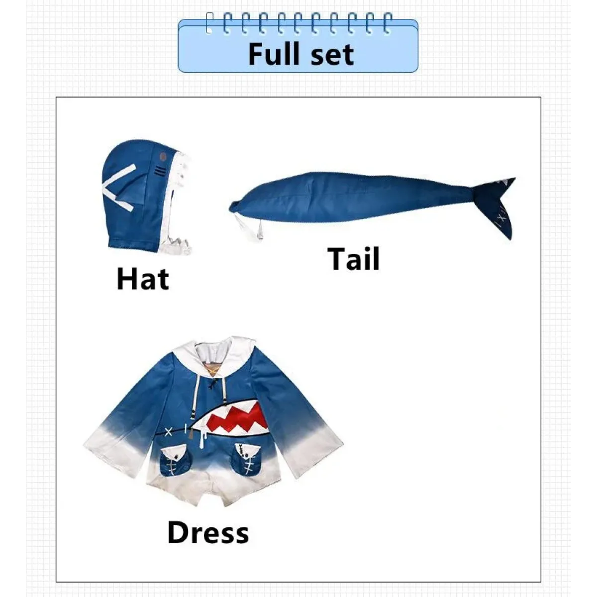 Hololive Gawr Gura Shark Cosplay - Complete Set with Tail