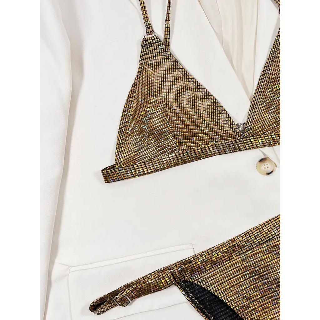 Glitter Sequin Bikini Set – Metal Ring Thong Swimwear