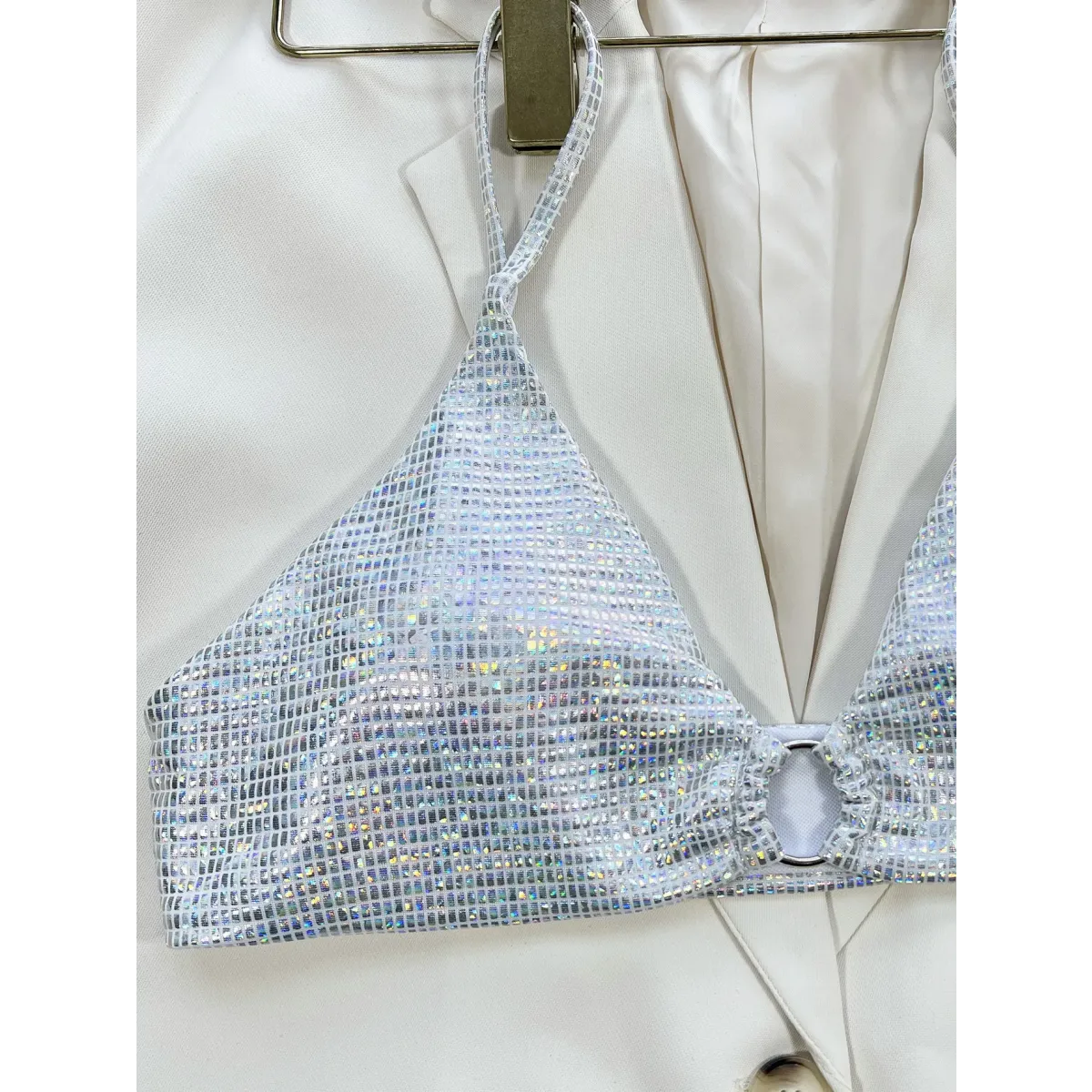 Glitter Sequin Bikini Set – Ring Detail Thong Swimwear