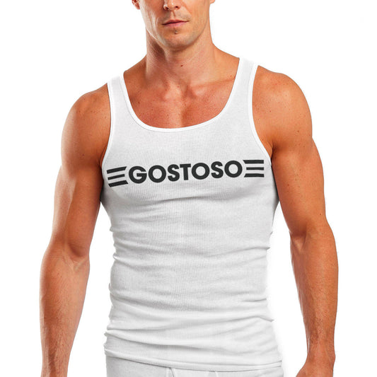 Gostoso Logotipo Stripes Print Ribbed Tank Top in White & Black - CLEARANCE / FINAL SALES