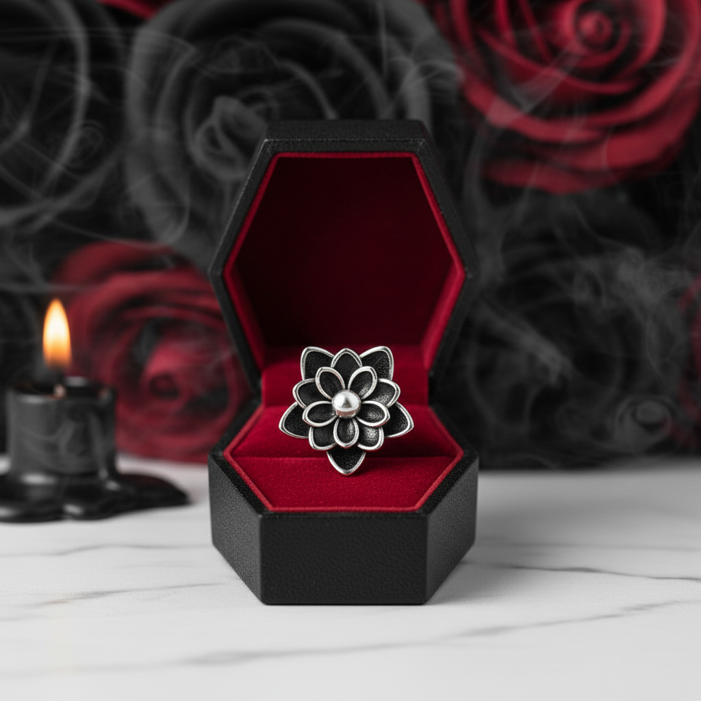 Gothic Black Flower Lotus Charm