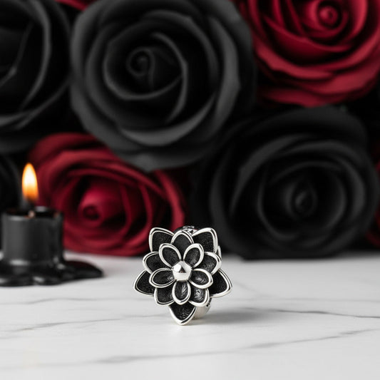 Gothic Black Flower Lotus Charm