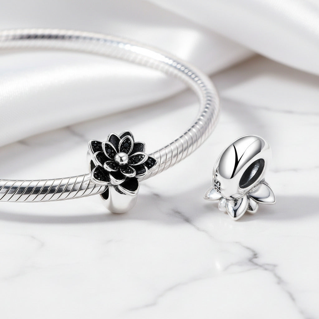Gothic Black Flower Lotus Charm