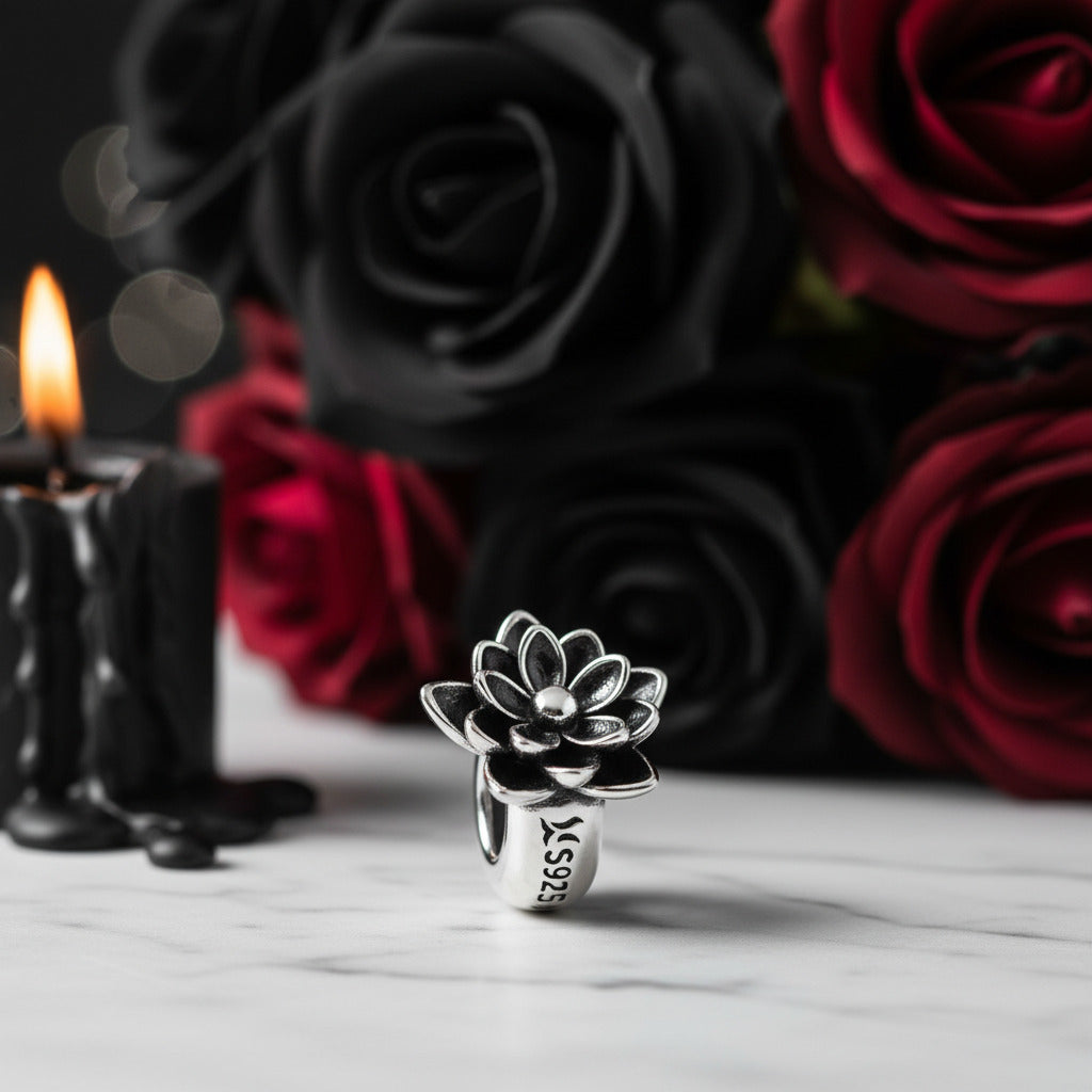 Gothic Black Flower Lotus Charm
