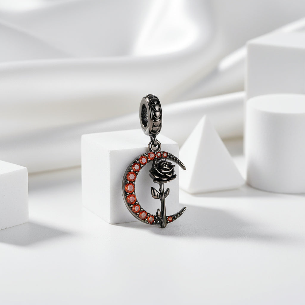 Gothic Black Moon Rose & Butterfly Charm Series