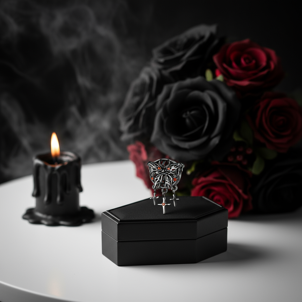 Gothic Black Moon Rose & Butterfly Charm Series