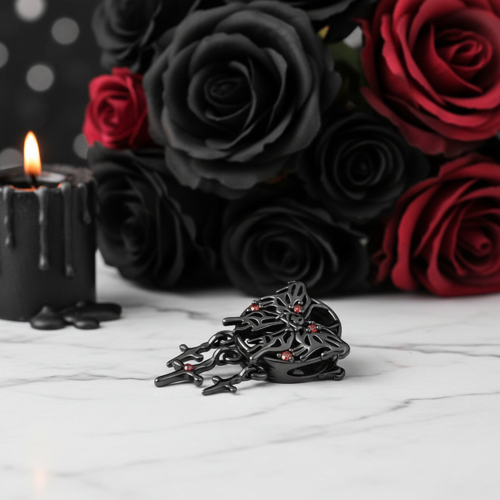 Gothic Black Moon Rose & Butterfly Charm Series