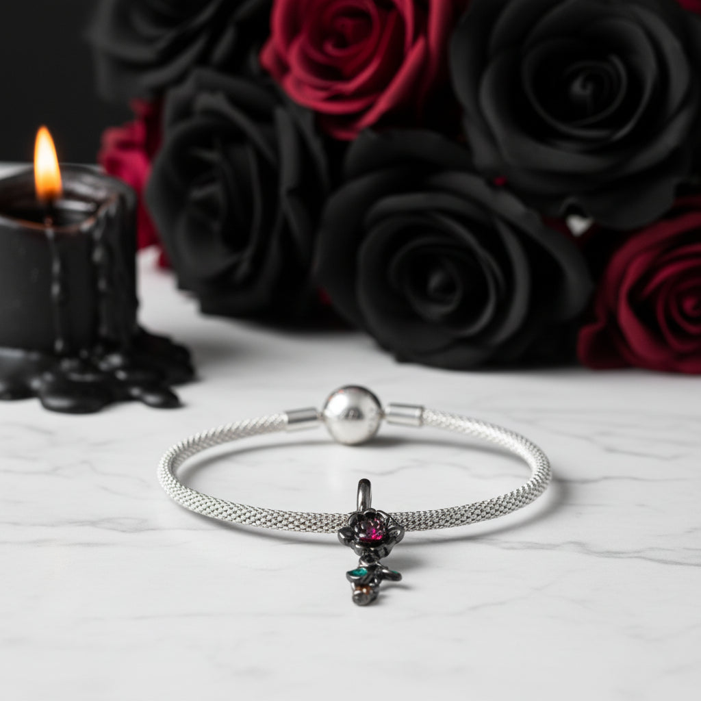 Gothic Black Moon Rose & Butterfly Charm Series